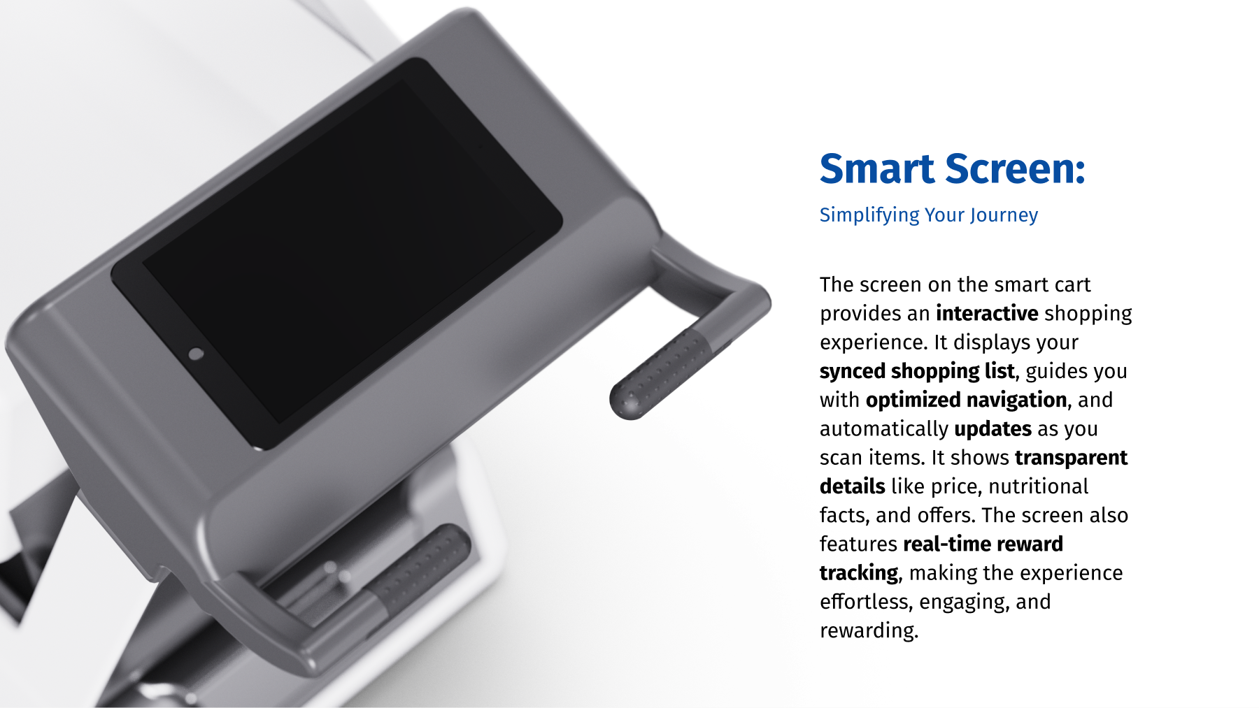 Smart-screen design showing the connected cart experience