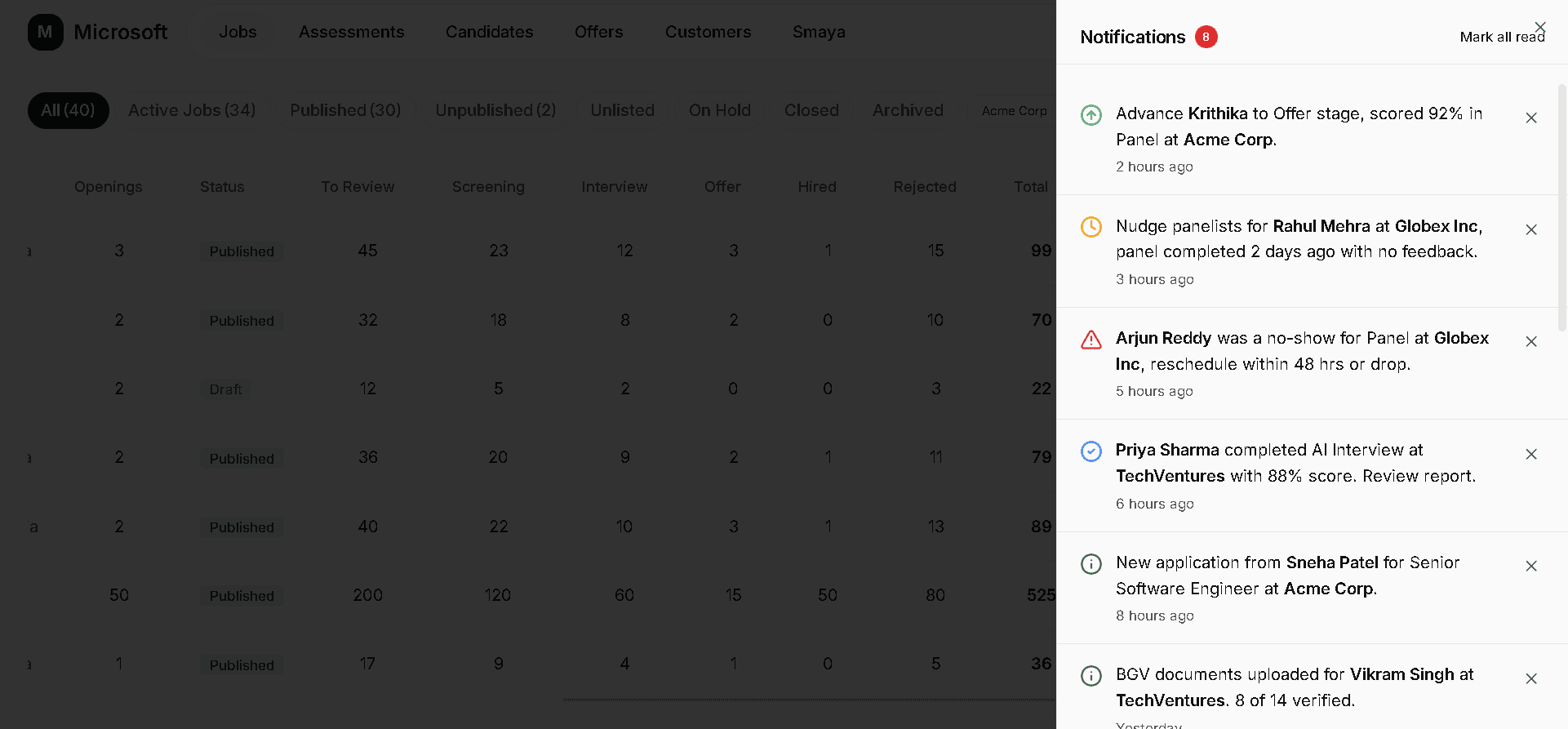 Exterview action-led hiring notifications