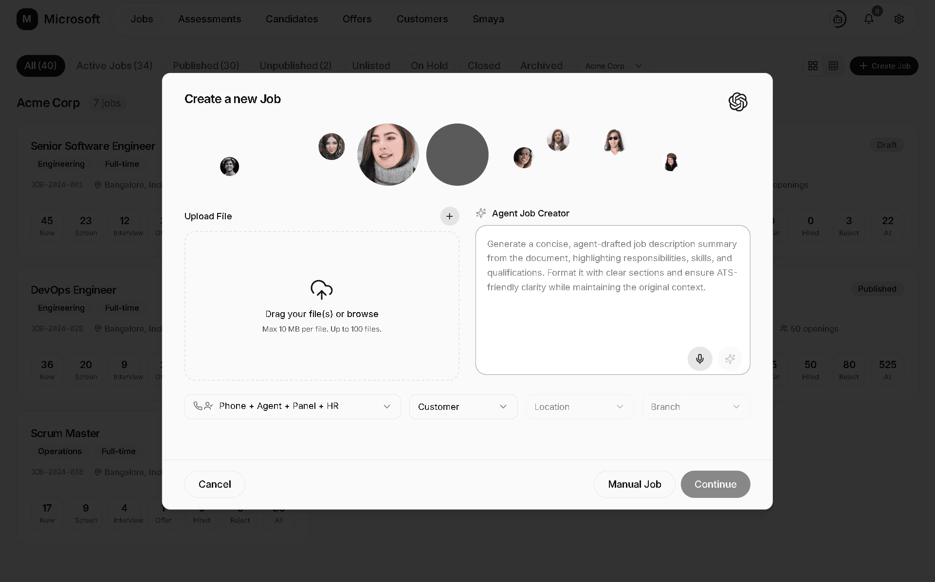 Exterview AI-assisted job creation interface
