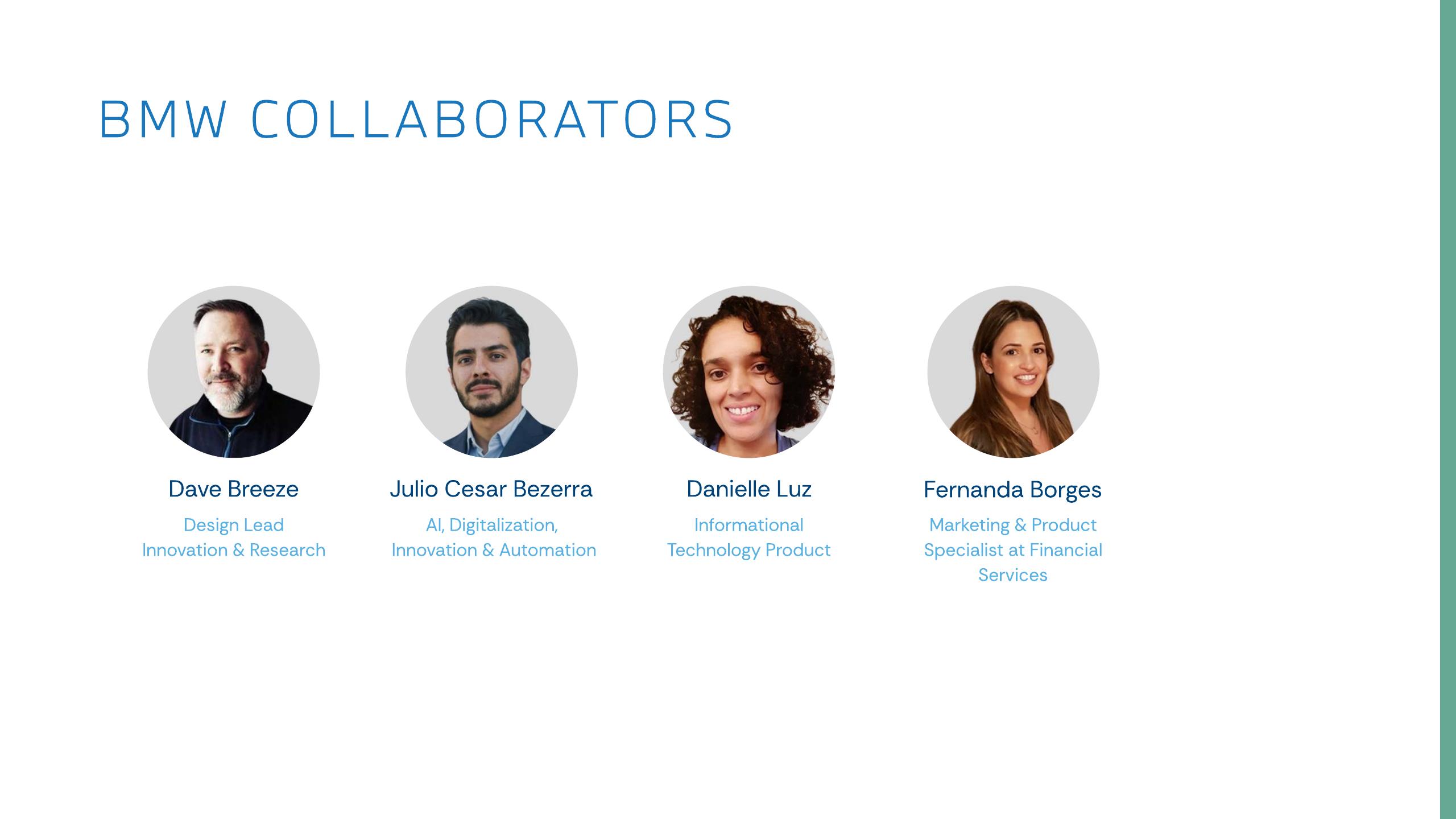 BMW collaborators and their areas of expertise