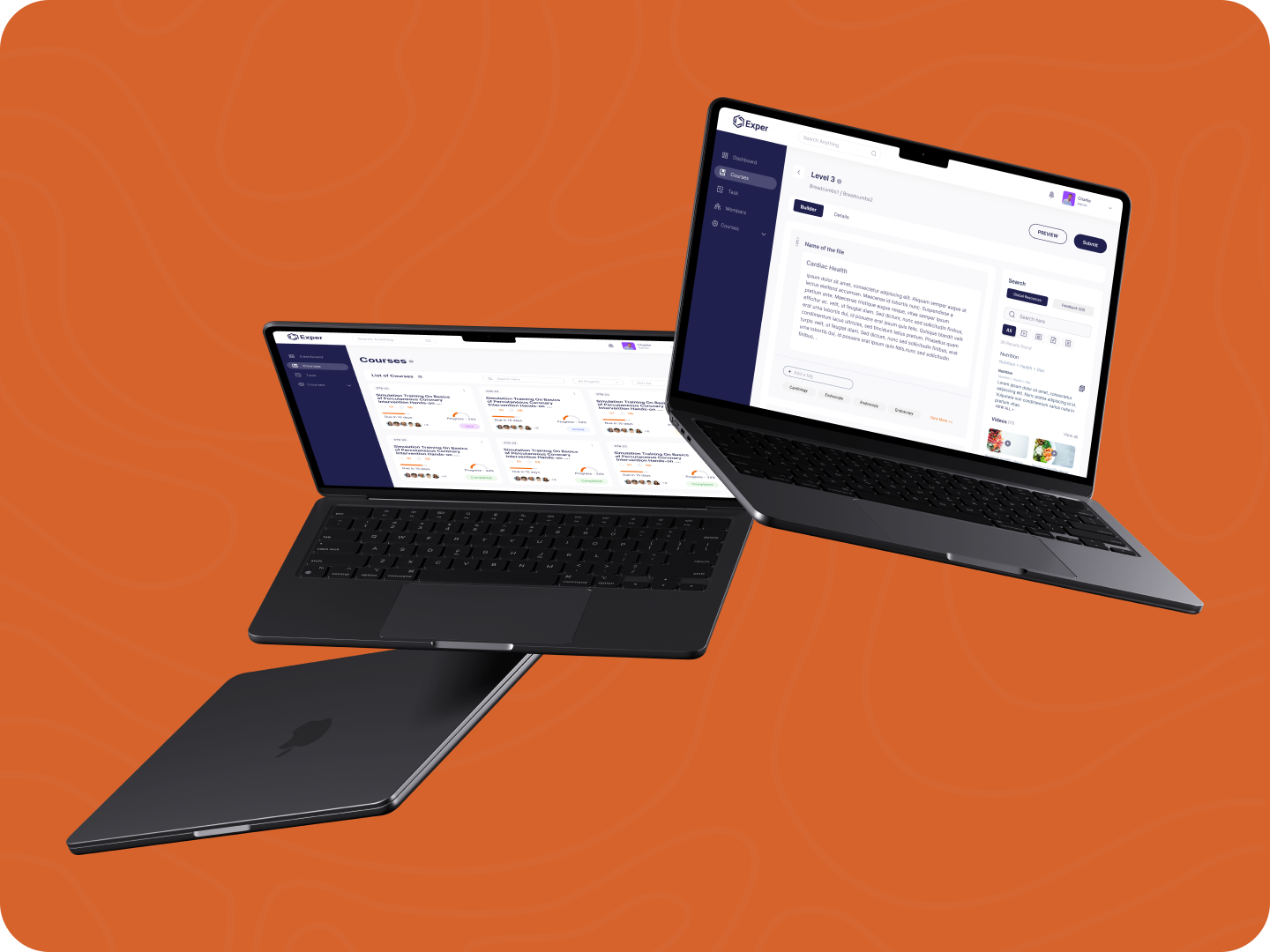 Medvarsity web content administration experience shown across laptop screens